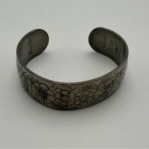 Vintage Kirk Stieff Cosmos Flower Pewter Cuff Bracelet 900-10